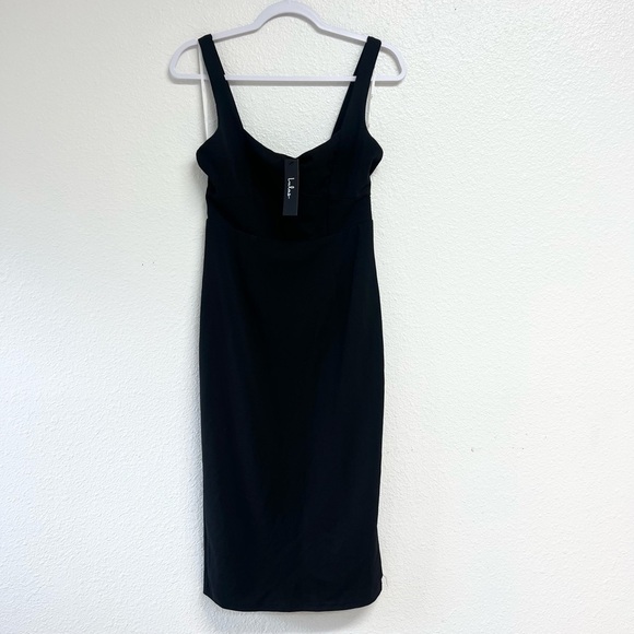 Lulus Vibrant Allure Black Square Neck Sleeveless Bodycon Midi Dress Size Small - Picture 5 of 13